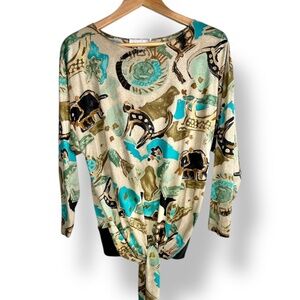 4/$20 M.J. Carroll Abstract Print Tie-Front Top Long Sleeve Size Small